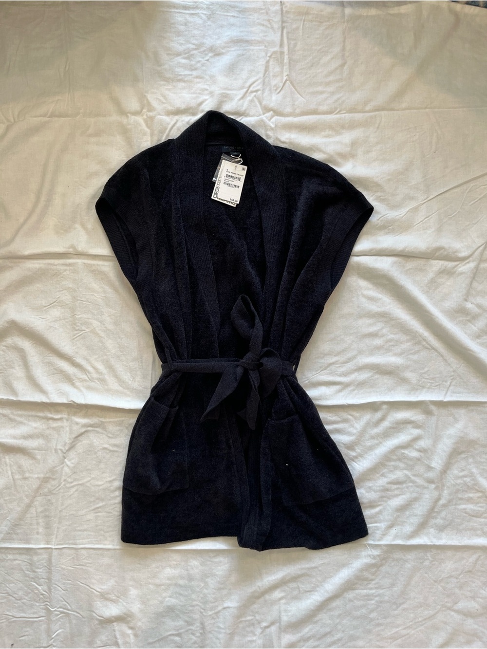 Barefoot Dreams Women's Black Sleeveless Belted Cardigan
